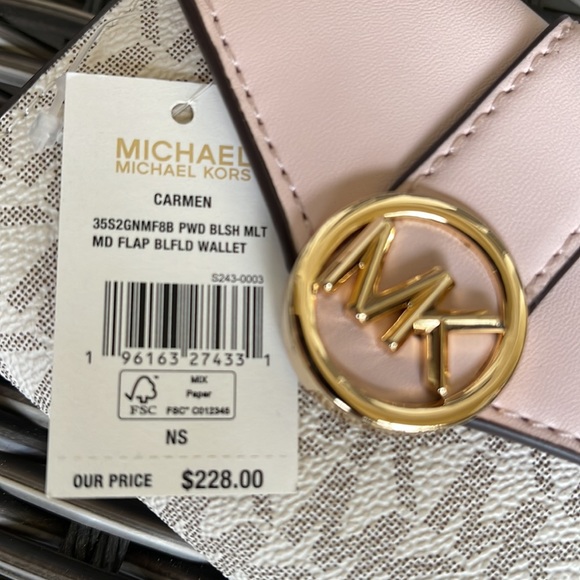 MICHAEL KORS CARMEN MEDIUM LOGO AND FAUX LEATHER WALLET POWDER BLUSH MULTI - Picture 9 of 16